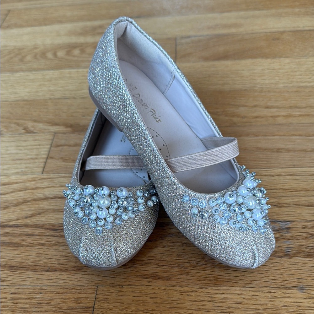 Dream Pairs Girls Gold Glitter Pearl Embellished Dress Shoes